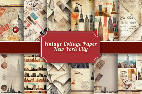 Vintage Collage Paper NYC Motifs vintage frame photo collage wall art