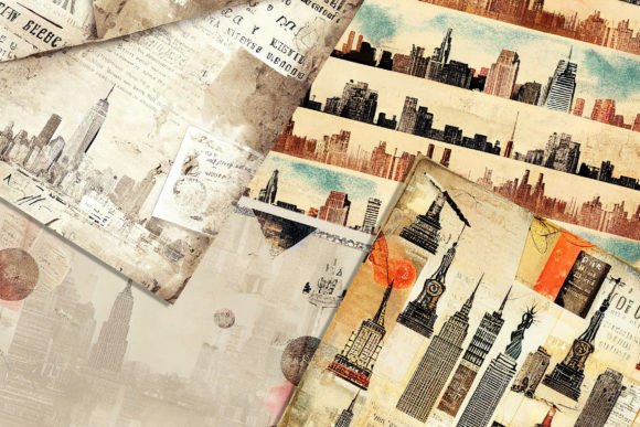 Vintage Collage Paper NYC Motifs vintage frame photo collage wall art
