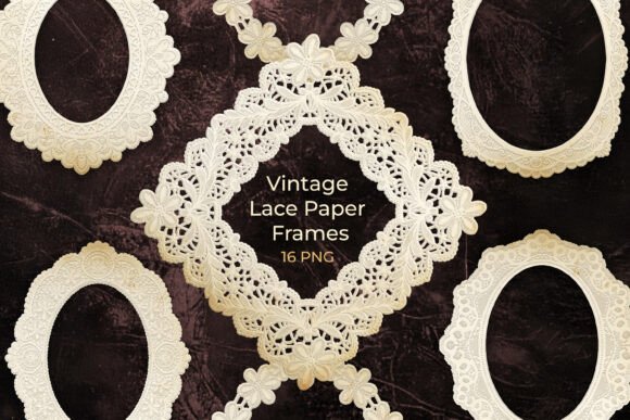 16 Vintage Lace Paper Frames PNG vintage frame design template printable
