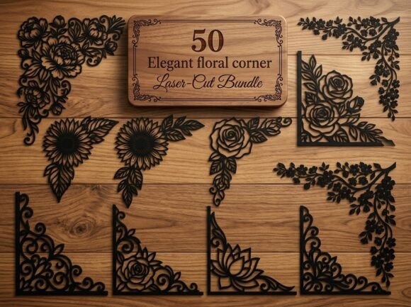 Elegant Floral Corner Decorative Laser vintage frame design template printable