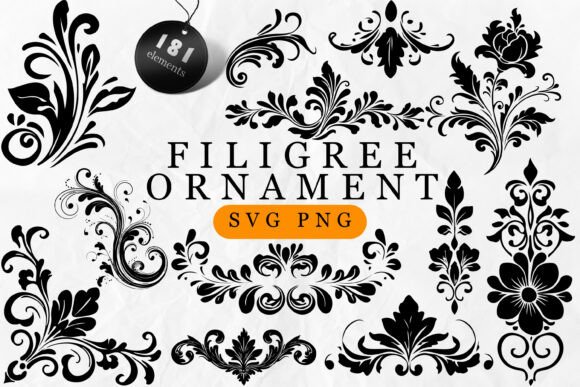 Filigree Scroll Ornament SVG Bundle vintage frame design template printable