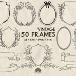 Vintage Crest Frames SVG Bundle vintage frame drawing sketch stencil
