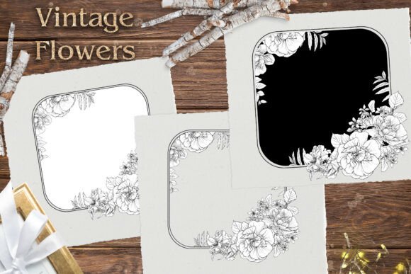 Vintage Flowers Frame Print PNG vintage frame drawing sketch stencil
