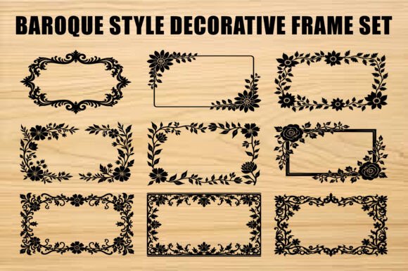 Laser Floral Antique Frame Collection vintage frame graphic illustration silhouette outline