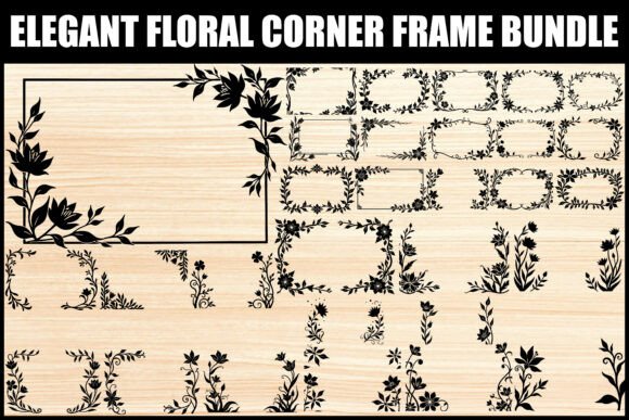 Elegant Floral Corner Frame Bundle vintage frame graphic illustration silhouette outline