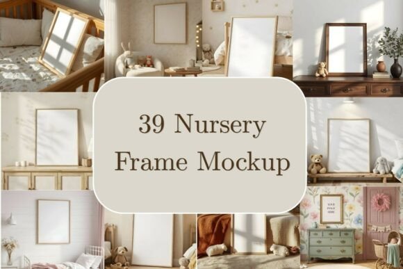 60 Wall Art Frames Nursery Mockup Bundle vintage frame mockup psd