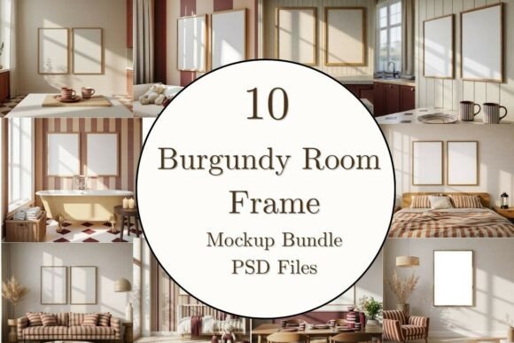 10 Burgundy Room Frame Mockup Bundle PSD vintage frame mockup psd