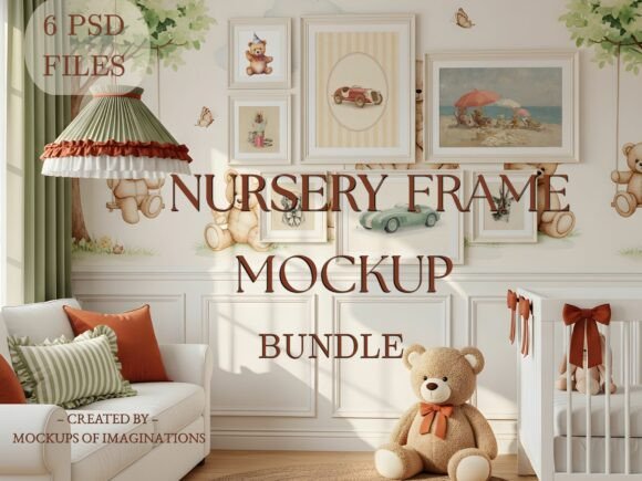 Teddy Bear Nursery Frame Mockup Bundle vintage frame mockup psd