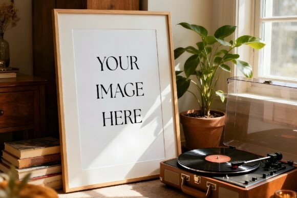 Vintage Record Player Frame Mockup vintage frame mockup psd