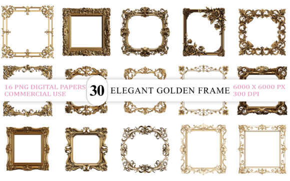 Elegant Golden Photo Frame PNG Bundle vintage frame rectangle png transparent svg