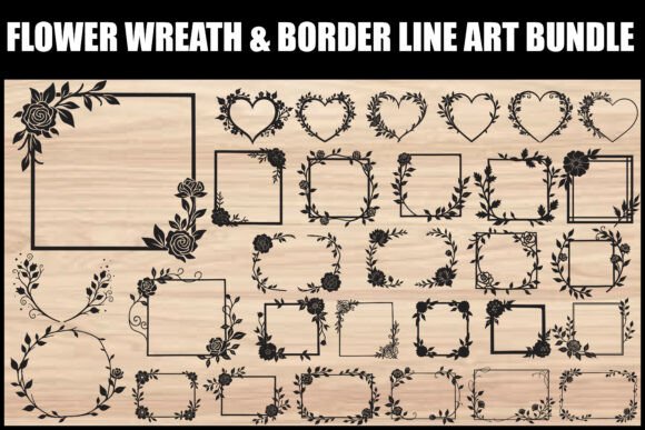 Floral Wreath Border Line Art Set vintage frame round circle oval png transparent