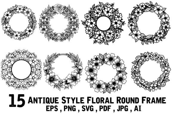 15 Antique Style Floral Round Frame vintage frame round circle oval png transparent