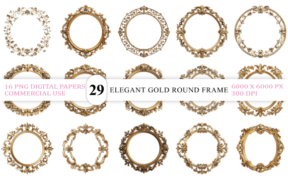 Elegant Gold Round Frame PNG Bundle vintage frame round circle oval png transparent