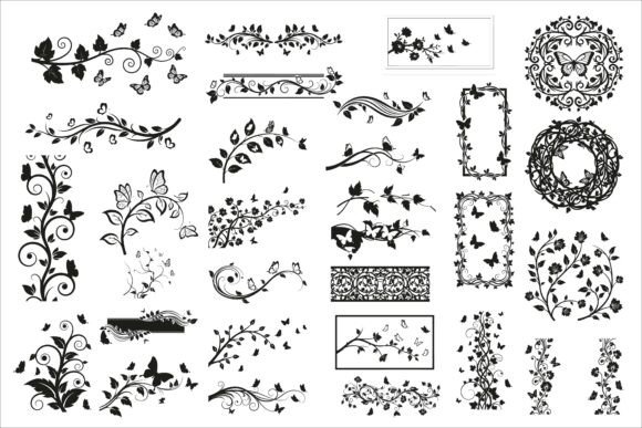 Vertical Floral Vine Silhouette vintage frame tattoo design ornamental