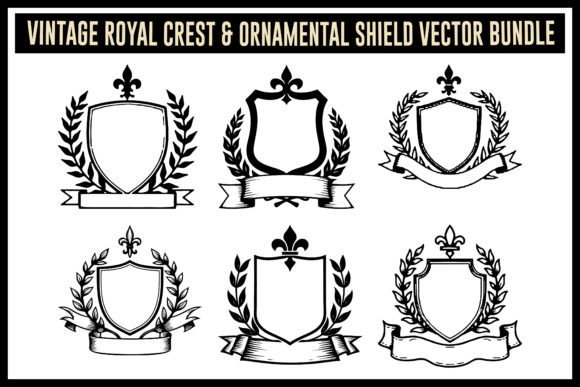Vintage Crest Shield Set vintage frame tattoo design ornamental