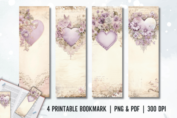 Vintage Heart Purple Printable Bookmark vintage heart bookmark printable