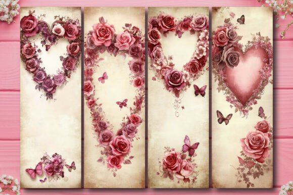 Vintage Valentine's Rose Heart Bookmark vintage heart bookmark printable