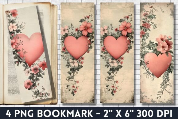 Vintage Heart Love Bookmark Design PNG vintage heart bookmark printable