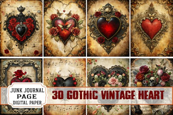 Gothic Vintage Heart Junk Journal Pages vintage heart bookmark printable