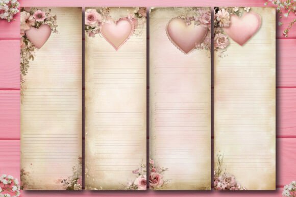 Vintage Floral Heart Lined Bookmark PNG vintage heart bookmark printable