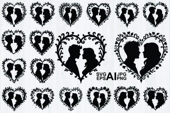 Silhouette Couple Heart Shaped Frame vintage heart frame png transparent wedding