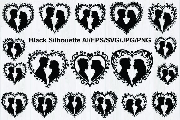 Romantic Couple Silhouette Heart Frame vintage heart frame png transparent wedding