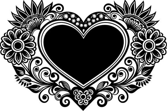 Silhouette Floral Heart vintage heart frame png transparent wedding