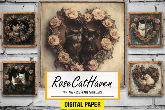 Vintage Rose Frame with Cats Artwork vintage heart frame png transparent wedding