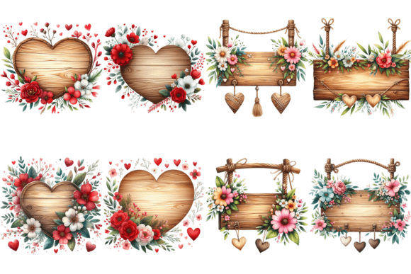 8 Valentine's Day Wooden Signs Bundle vintage heart frame png transparent wedding