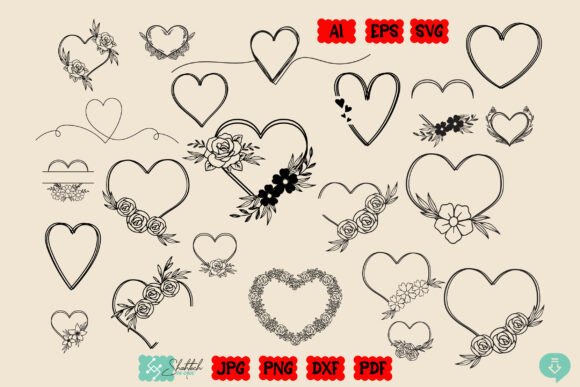 Doodle Heart SVG Bundle vintage heart frame png transparent wedding