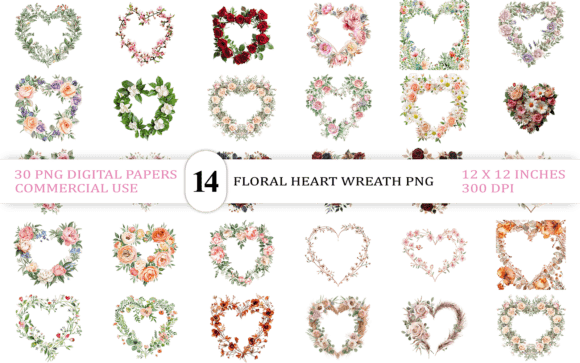 Elegant Floral Heart Wreath PNG Set vintage heart frame png transparent wedding