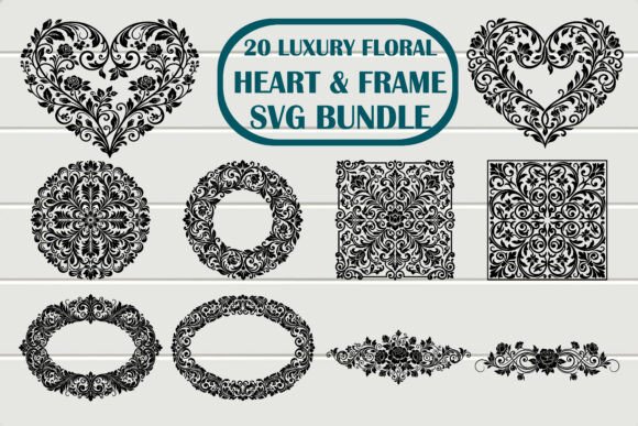 Luxury Floral Heart Frame SVG Bundle vintage heart frame png transparent wedding
