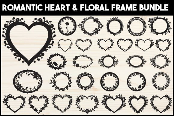Romantic Heart and Floral SVG Bundle vintage heart frame png transparent wedding