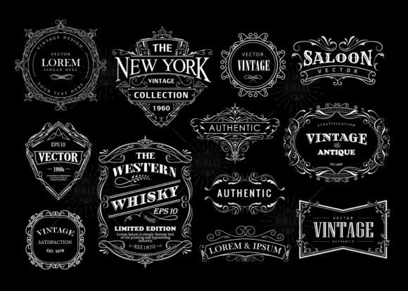 Set of Antique Frame Whiskey Label vintage label frame png border design