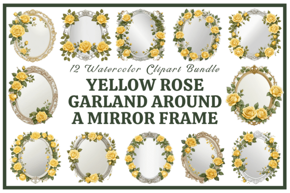 Yellow Roses Garland Around a Mirror Art vintage jewelry mirror frame antique