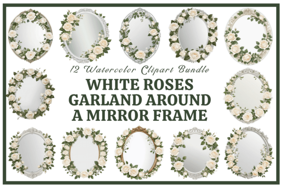 White Roses Garland Around a Mirror Pack vintage jewelry mirror frame antique