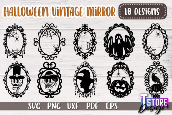 Halloween Vintage Mirror SVG Design vintage jewelry mirror frame antique