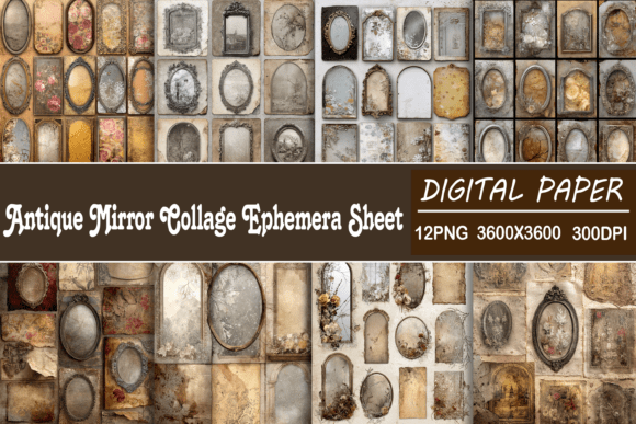 Antique Mirror Collage Ephemera Sheet vintage jewelry mirror frame antique