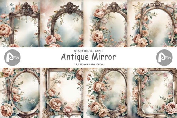 Digital Paper Antique Mirror vintage jewelry mirror frame antique