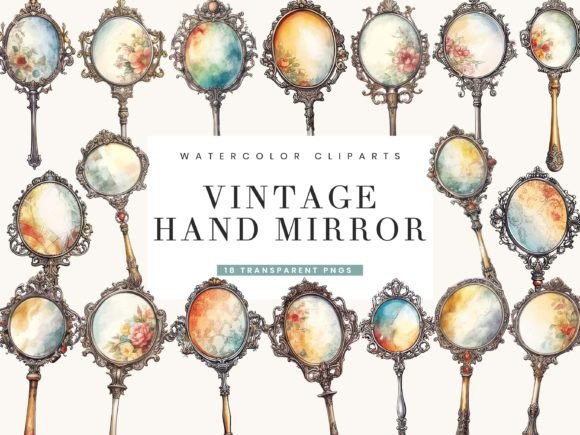 Watercolor Vintage Hand Mirror Clipart vintage jewelry mirror frame antique