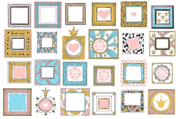 Hand-drawn Cute Princess Frames vintage jewelry mirror frame antique