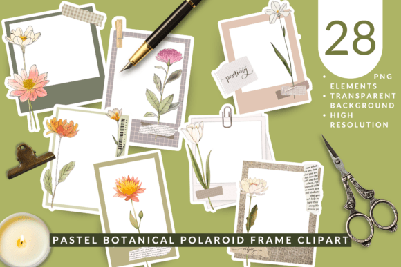 Pastel Botanical Polaroid Frame Clipart vintage polaroid frame png transparent