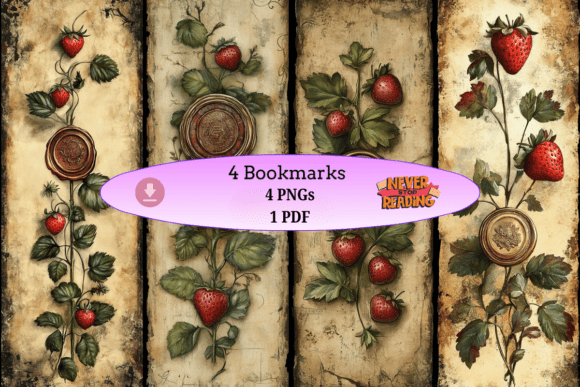 Vintage Strawberry Botanical Bookmarks vintage style aesthetic handmade bookmark