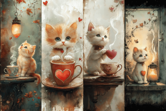 Cozy Tea Kittens Bookmarks vintage style aesthetic handmade bookmark
