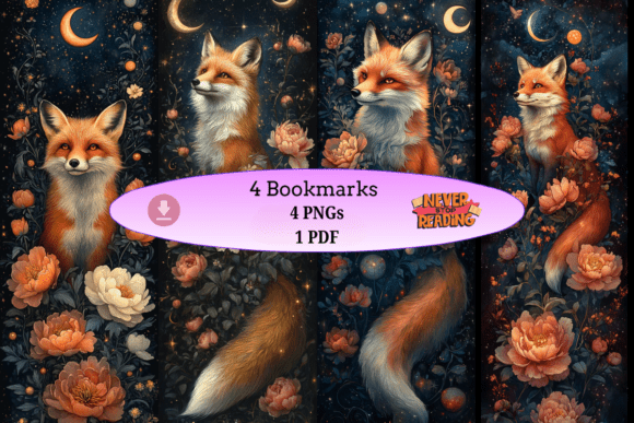 Midnight Fox Bookmarks vintage style aesthetic handmade bookmark
