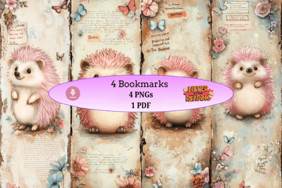 Pink Hedgehog Bookmark Set vintage style aesthetic handmade bookmark