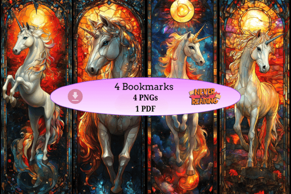 Stained Glass Unicorn Bookmark Set vintage style aesthetic handmade bookmark