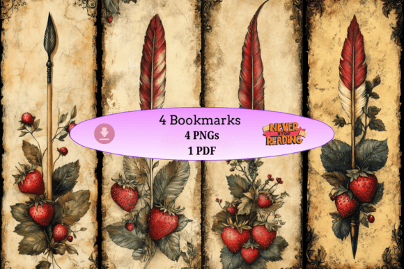 Strawberries and Quills Vintage Bookmark vintage style aesthetic handmade bookmark