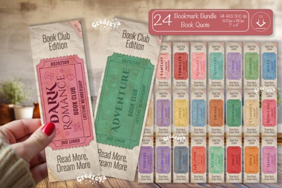 Book Club Ticket Bookmark Bundle Reading Vol. 1 vintage ticket printable ephemera junk journal
