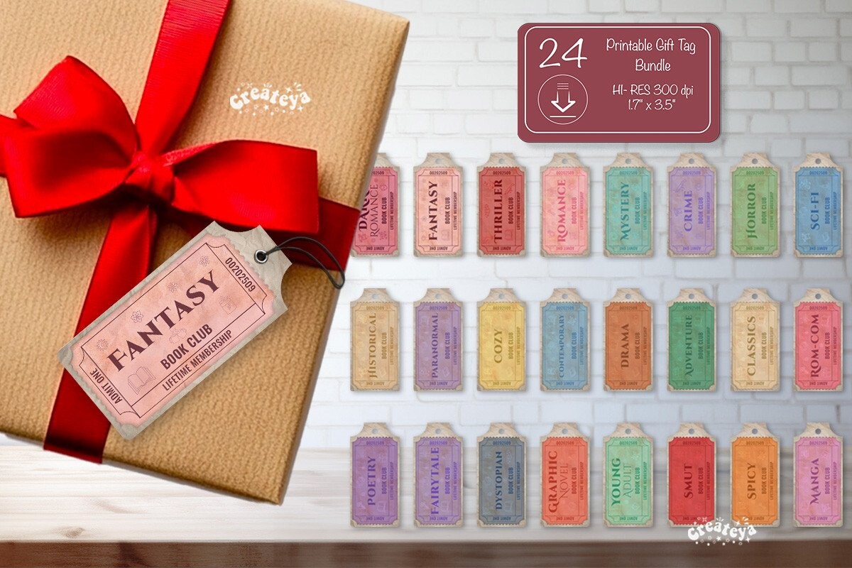 Printable Book Club Ticket Gift Tags PNG Bundle vintage ticket printable ephemera junk journal